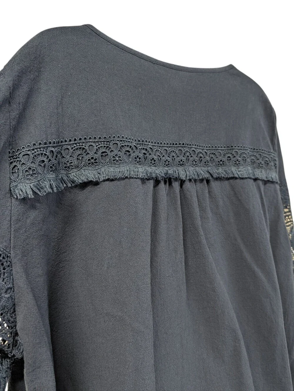 BloomChic Crochet Lace Sleeve Blouse Plus Size 18 20 Navy Boho Cotton Top - Picture 4 of 10